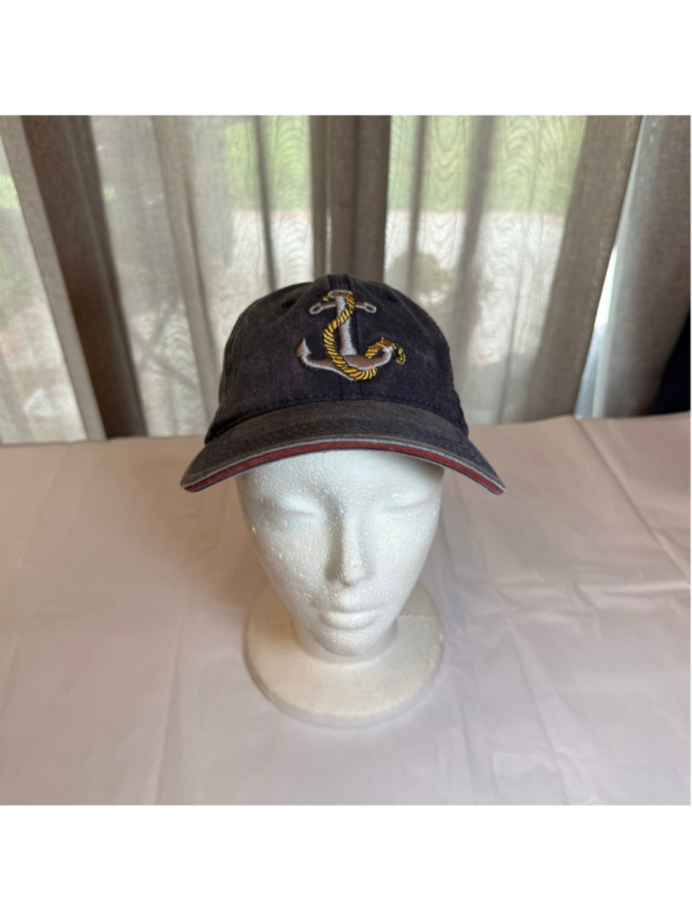 Vintage Y2K nautical canvas hat anchor cotton adjustable buckle resort beach OS
